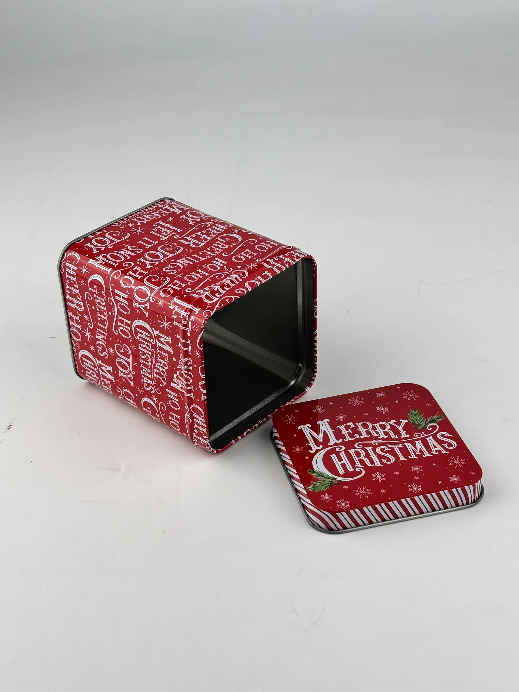 Tall red seasonal tin with separate lid