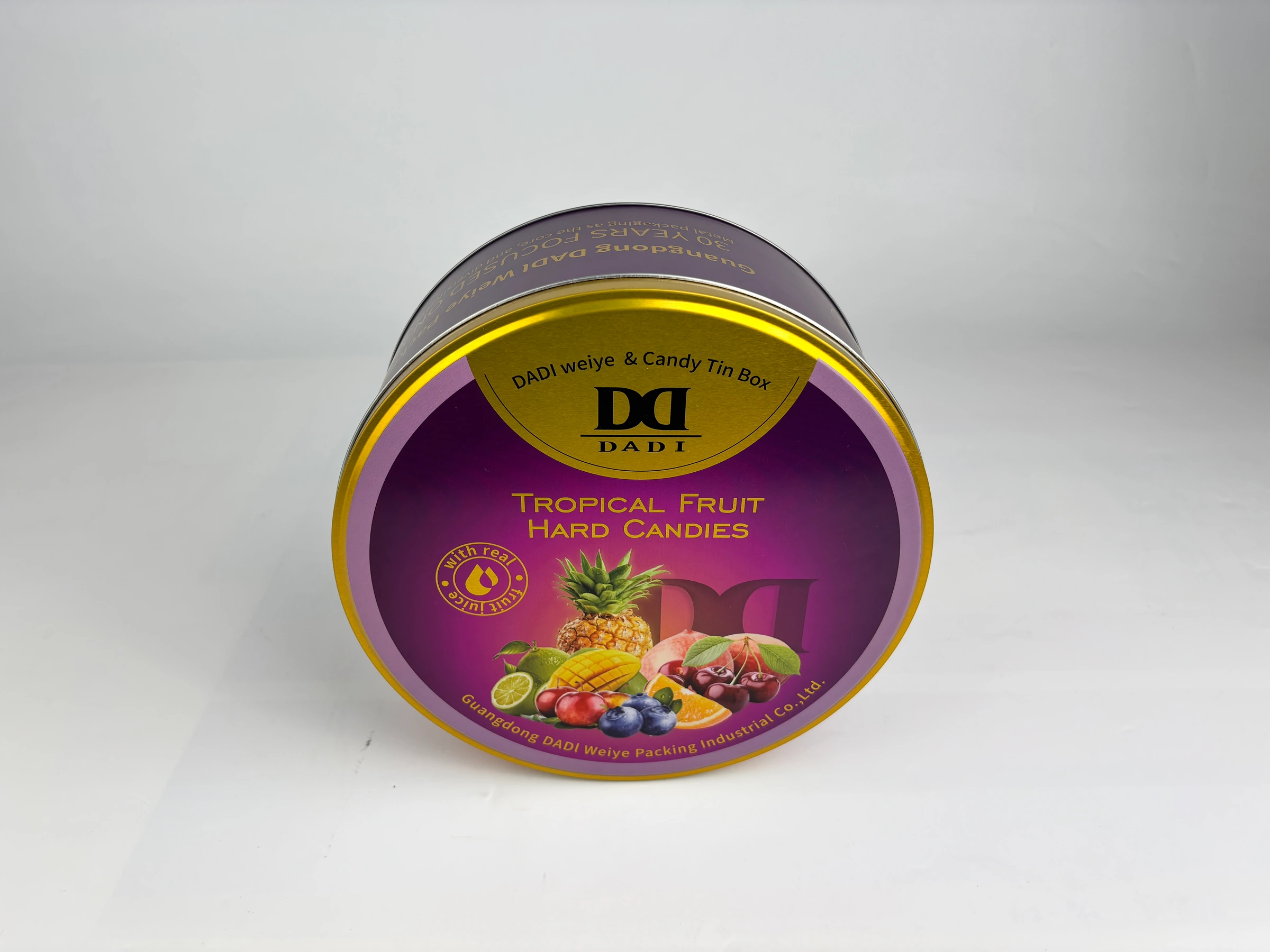 Round purple DADI food tin
